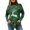 thumbnail image 7 of Women's Fall Casual Christmas Printed High Neck Long Sleeve Pullover Top, Loose Vintage Graphic Sweatshirt, Holiday T-Shirt Blouse,Green,M, 7 of 7