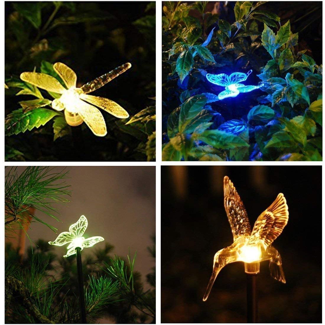 6-pack OxyLED Figurine Stake Light Color Changing Decorative Landscape Light LED Solar Powered Hummingbird Butterfly Dragonfly for Patio Yard Pathway Halloween Christmas Solar Garden Lights Outdoor 
