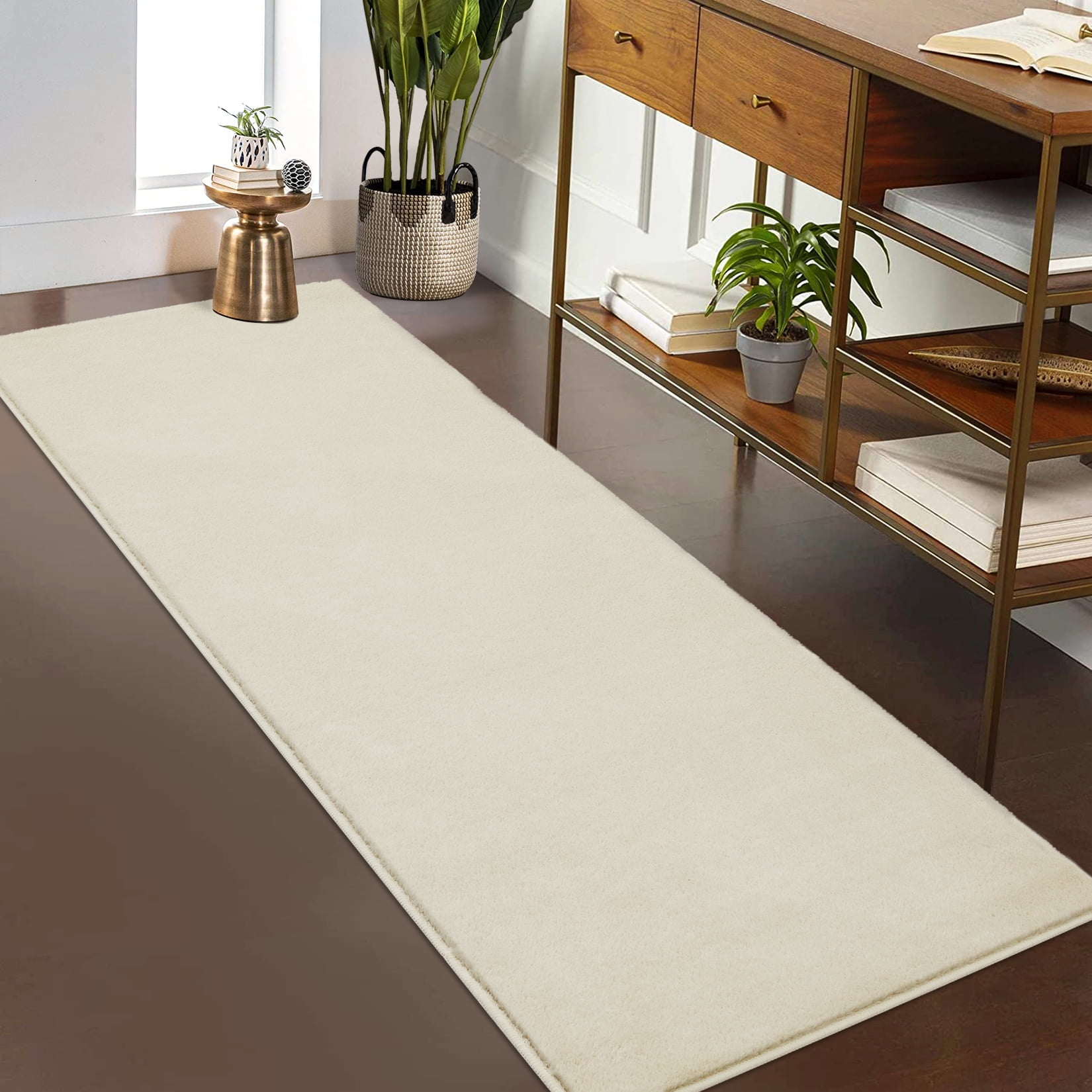 Memoryfield 2'x6' Fluffy Runner Rugs, Ultra Soft Area Rug, Non Slip Carpet for Hallway Kitchen Entryway, Off-White