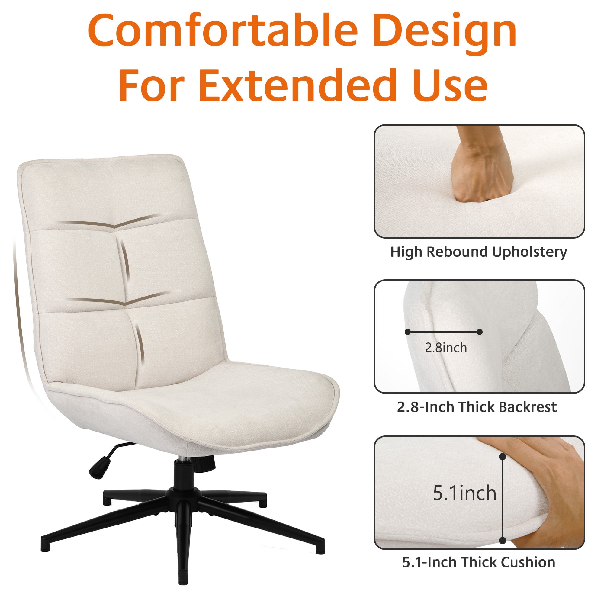 Homy Casa Swivel Accent Chair, with Height Adjustable and Tilt Function, Living Room, Office, Beige
