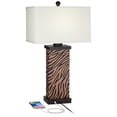 thumbnail image 3 of 360 Lighting Modern Table Lamps Set of 2 with USB Charging Port 27" Tall Zebra Faux Wood Off-White Fabric Shade for Bedroom Bedside House, 3 of 9
