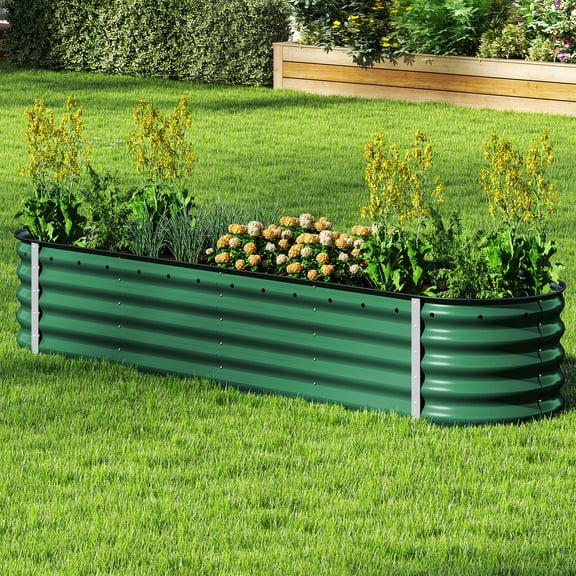 Uforic 17" Tall 9 in 1 Outdoor Raised Garden Bed Kits,8ft x 2ft Large Galvanized Metal Patio Planter Box with Safety Rubber & Gloves, for Vegetables Flowers,Green