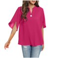 thumbnail image 3 of HAPIMO Women's Relaxed Solid Color Pullovers Summer Petal Sleeve Tees Loose Chiffon Tops Trendy V Neck Button Blouses Casual Workout Elegant Shirts for Girls Pink L, 3 of 7