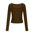 thumbnail image 3 of GigrtiJin U-Neck Tops for Womens Fashion Casual Long-Sleeved Solid Color Shirts Comfy Slim Fall Basic Blouses, 3 of 5