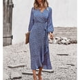 thumbnail image 4 of Vestido de manga larga envolvente para mujer,Vestido con cintura envuelta floral Vestido de tirantes de manga larga para mujer Vestido casual de manga larga de una pieza Durabilidad extendida, 4 of 8