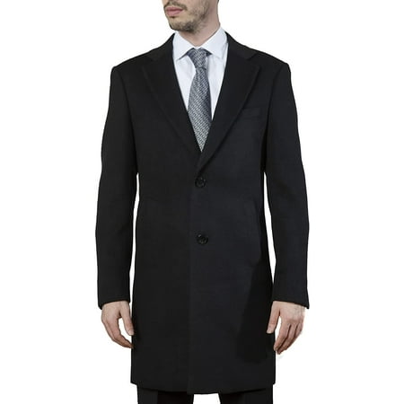 

Caravelli by Adam Baker Men s 600901 Modern Fit Single Breasted Luxury Cashmere-Feel Topcoat - Black - 42S