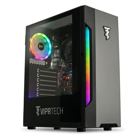 ViprTech.com Whiteout Gaming PC Desktop Computer - AMD Ryzen 5 5600G (12-Core 4.4Ghz), AMD Radeon RX Vega 7 Graphics, 16GB DDR4, 128GB M.2 SSD, 1TB HDD, WiFi, RGB, 1 Year Warranty, Black Edition