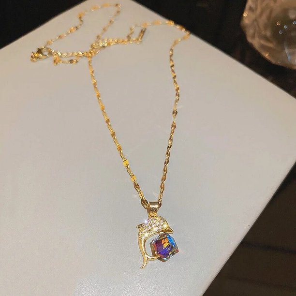 Collar de cadena de clavícula con colgante de cristal de circón dulce para mujer, joyería de acero inoxidable de moda coreana, accesorios de boda femeninos