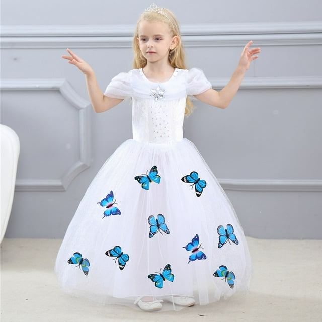 Robe Princess pour Filles avec Papillons, 5 Couches, Déguisement Chic