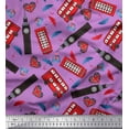 thumbnail image 1 of Soimoi Poly Georgette Fabric Bus,Telephone Booth & London Clock Tower Architectural Printed Fabric 1 Yard 42 Inch Wide, 1 of 3