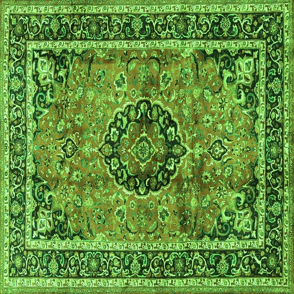 Ahgly Company Indoor Square Medallion Green Traditional Area Rugs, 4' Square