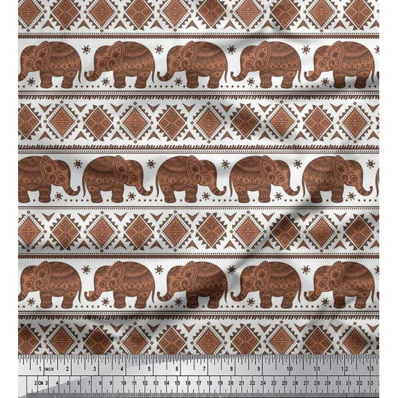 Soimoi Cotton Jersey Fabric Aztec & Tribal Elephant Ethnic Print Fabric by the Yard 58 Inch Wide