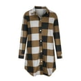 thumbnail image 4 of Tuphregyow Women Flannel Shacket Jacket Cardigan Boyfriend Lapel Plaid Print Long Sleeve Button Down Chest Pocketed Shirts Jacket Loose Coats Trendy Brown XXXL, 4 of 6