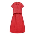 thumbnail image 3 of Uootdi Womens Two Piece Sets Peter Pan Collar Short Sleeve Top High Waist Skirt Midi Skirts Outfits Casual Boho Style Gift, 3 of 5