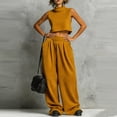 thumbnail image 4 of mihongmao Summer 2 Piece Sets For Women Dressy Club Outfits Women Turtleneck Sleeveless Crop Top 2 Piece Outfit Casual Loose Wide Leg Sweatpants Set With Pockets Yellow S, 4 of 6