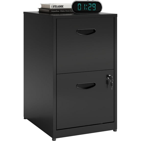 2 Drawer File Cabinet with Lock, Metal File Cabinets for Home Office, Two Drawer Locking Filing Cabinet, Small File Cabinet for Under Desk for Hanging Letter Size, Black, Assembly Required