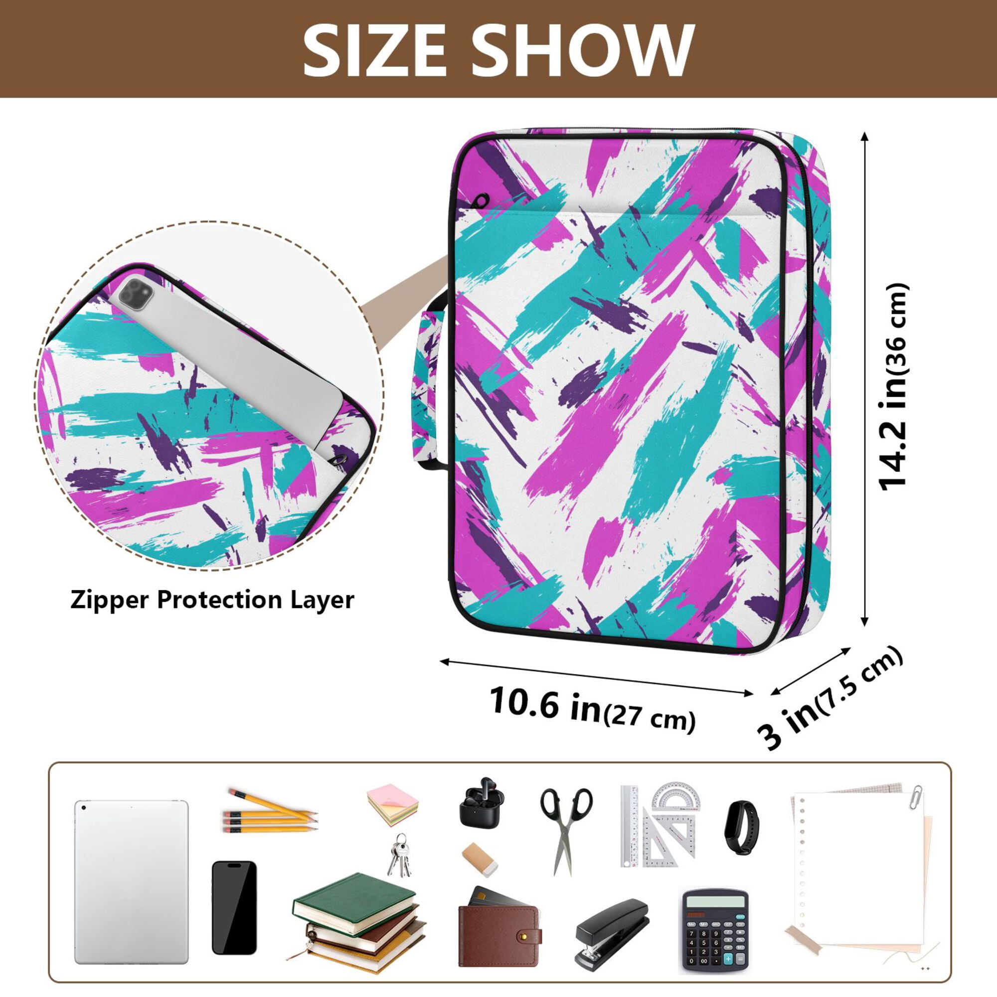 FORMRS Accordion File Folder A4 Size 7-Pocket Expanding Document Organizer Bag with 3 Ring Binder, Abstract Drawing