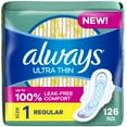 thumbnail image 2 of Always Ultra Thin Feminine Pads with Wings for Women, Size 1, Regular Absorbency, Unscented, 126 Count, 2 of 11