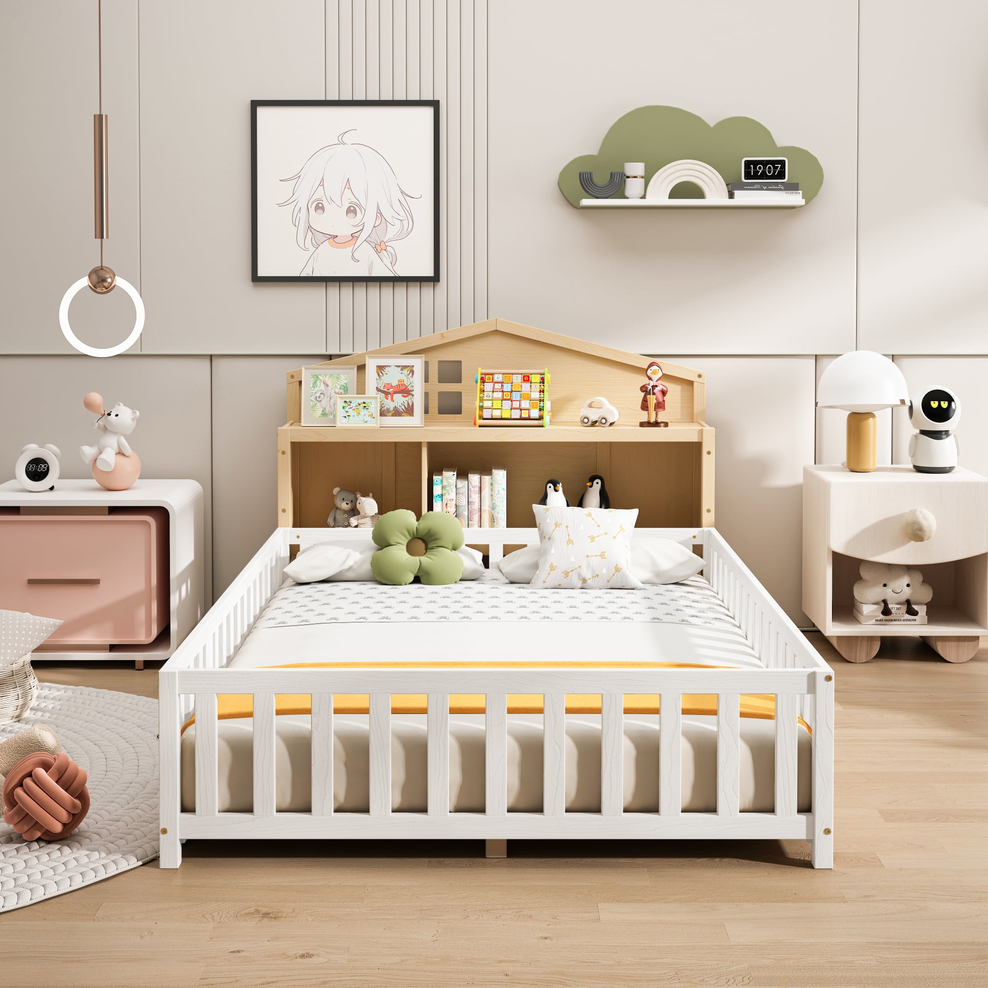 Jopath Headboard for Full Size Bed with Storage Shelf,Head Board Floor Bed,Sturdy and Stable,Easy Assembly,Natural