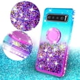 thumbnail image 3 of Samsung Galaxy S10 Case,Ring Stand Glitter Liquid Quicksand Waterfall Floating Sparkle Shiny Bling Diamond Girls Cute Shock Proof Phone Case Cover for Galaxy S10 - Teal/Purple, 3 of 5