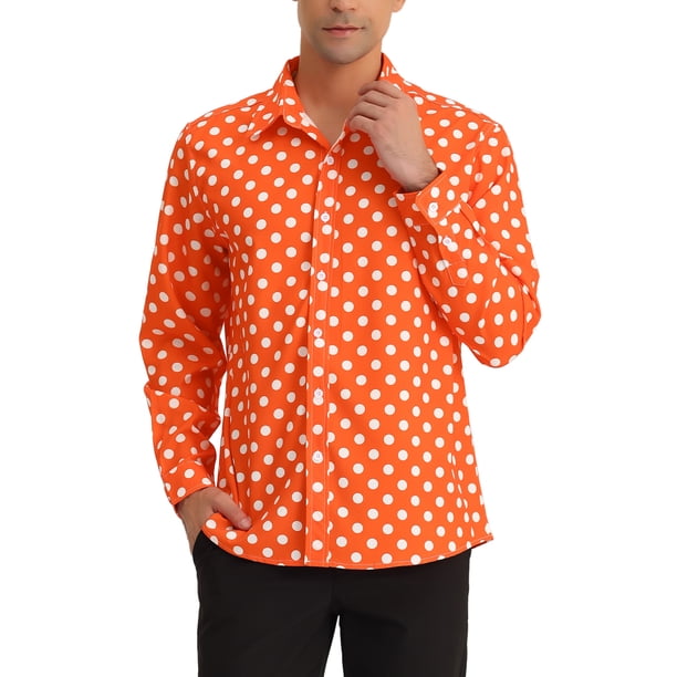 Camisa de vestir de manga larga de botones para hombre INSPIRE CHIC con estampado de lunares 2XL Naranja