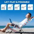 thumbnail image 3 of Portable Beach Chair for Adults, Outdoor Camping Chair Lay Flat Folding Backpack Beach Reclining Chair with 5 Positions, Headrest, Cup Holder, Heavy Rainbow Striped, 3 of 13