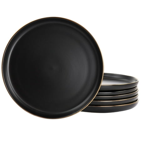 

Elama Paul 6 Piece Stoneware Dinner Plate Set in Matt Black with Gold Rim