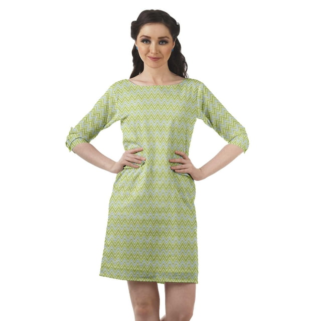 Moomaya Robes Mini Femmes Coton Slub Robes d'Été Manches 3/4 Robe Droite