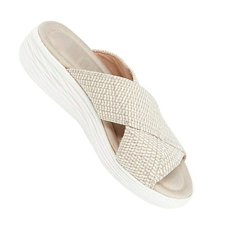 

huanledash Sandals Lightweight Absorption Soles Mesh Fabric Stretch Cross Casual Beach Women Slippers for Daily Life