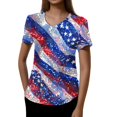 thumbnail image 3 of Women's Fashion July 4th Independence Day Printed Blouse, 250 Anniversary USA ScrubsTop forWomen, Short Sleeve V-neck Basic T-shirt with Pockets, 3 of 5