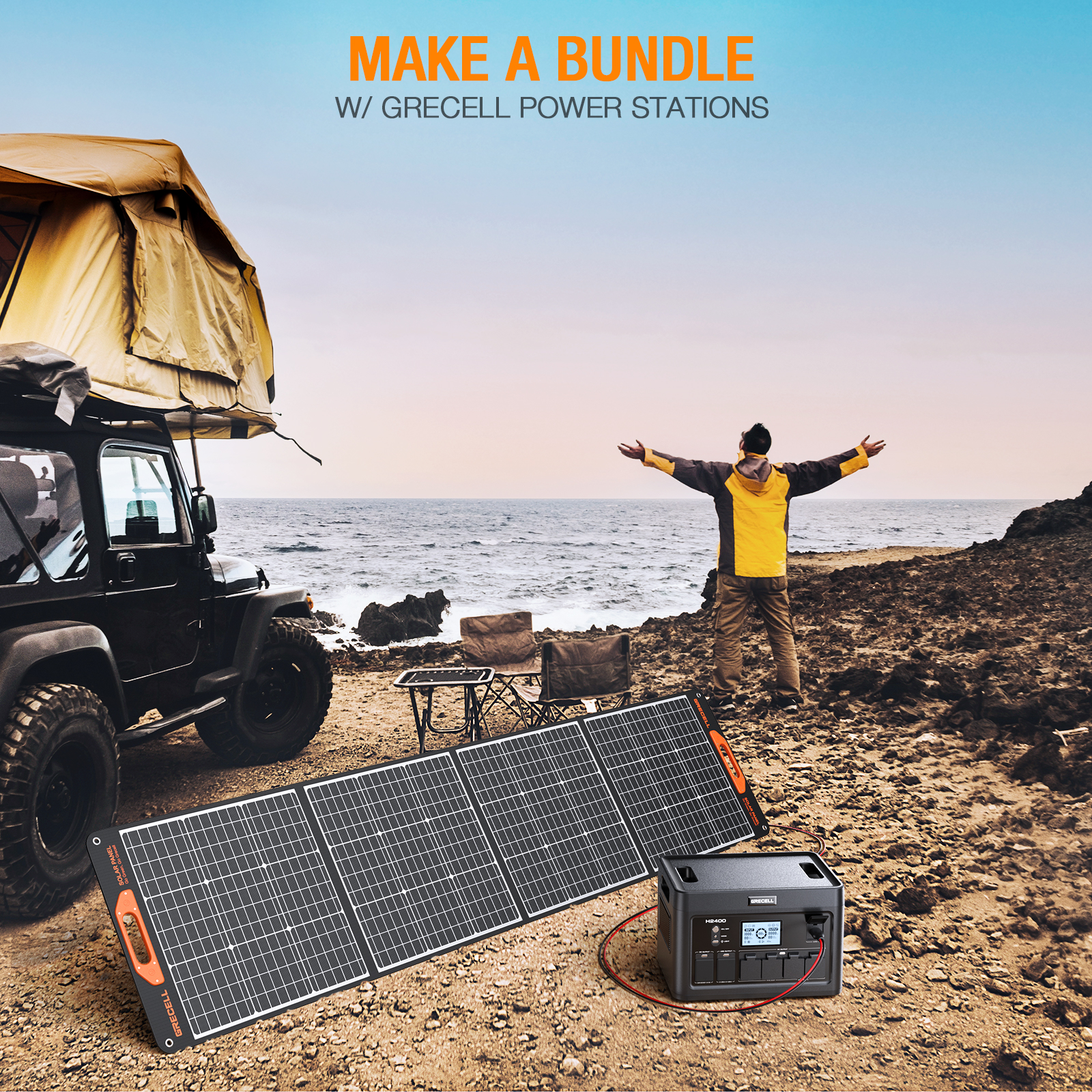 Grecell 2-Pack Portable Flexible Solar Panel 200W Foldable Monocrystalline Solar Charger Kit for Outdoor RV