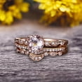 thumbnail image 2 of Trio Set Round Cut 1.75 Carat VS Natural Pink Morganite Engagement Ring Set Milgrain Crown Wedding Band 10k Rose Gold Art Deco, 2 of 5