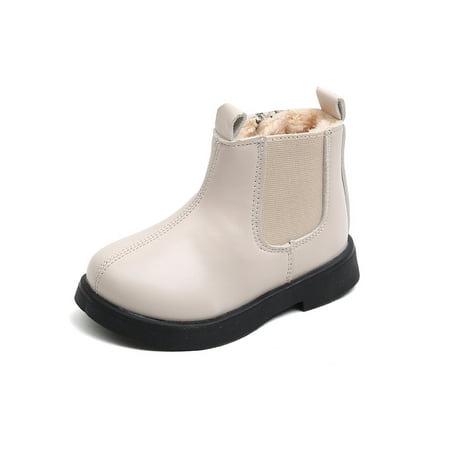 

Woobling Girls Boys Ankle Booties Casual Winter Boot Side Zipper Chelsea Boots School Warm Bootie Slip Resistant Comfort Waterproof Beige with Plush Lined 12C