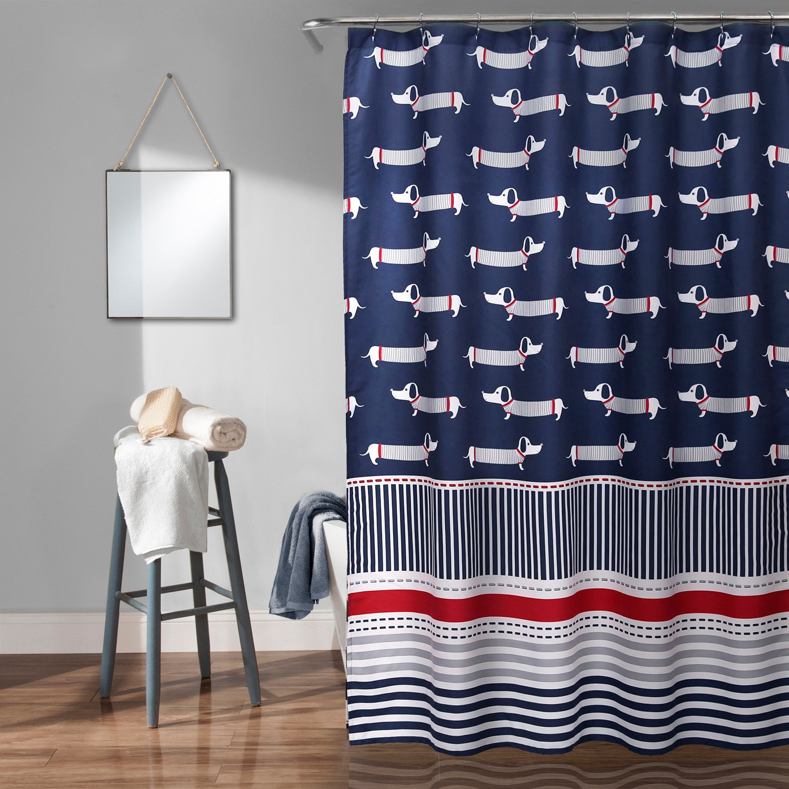 Sausage Dog Shower Curtain Navy