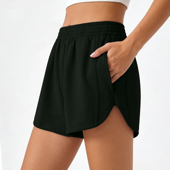 ClodeEU Women's Elaist Waist Cotton Athletic Shorts with Pockets ,Casual Summer Sport Shorts Black,Women's Plus L