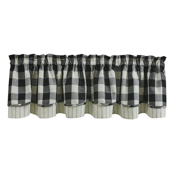 Park Designs Buffalo Check Lined Layered Black Valance 16"L