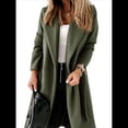 thumbnail image 1 of Chaqueta Clásica de Mujer con Solapa, Larga, Abertura Frontal y Cinturón, Abrigo Extra de Lana Verde M, 1 of 6