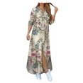 thumbnail image 1 of Chemises à Manches Longues pour Femmes Robe Chemise à Manches Longues à Col à Revers Boutonnée en Coton Imprimé Robe Maxi Irrégulière, 1 of 5