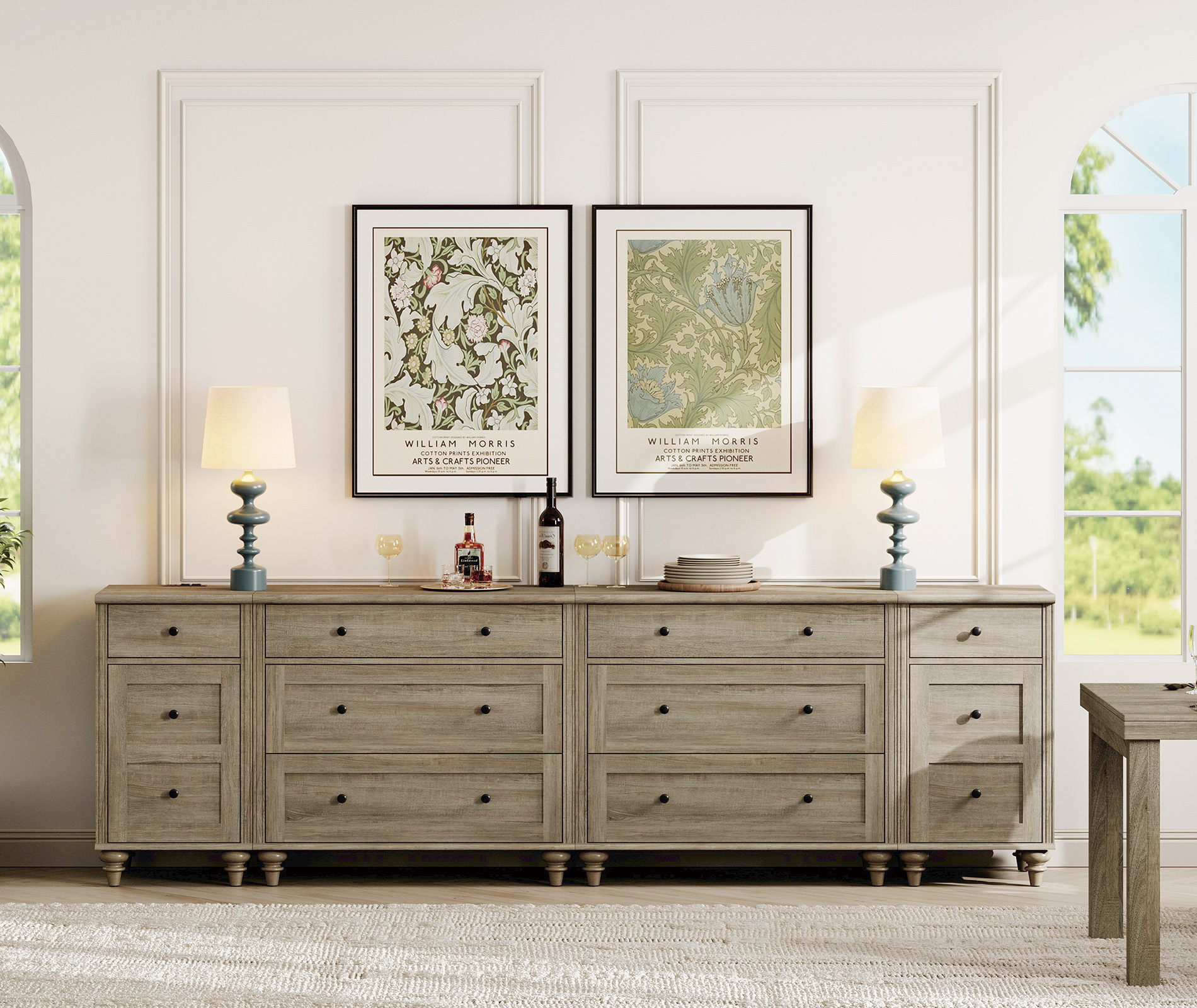 WAMPAT Dresser for Bedroom with 8 Drawers and 2 Storages, Dresser with Charging Station for Living Room, Gray Dressers with Wide 3 Chest of Drawers, for Nursery, Hallway, Wash Grey