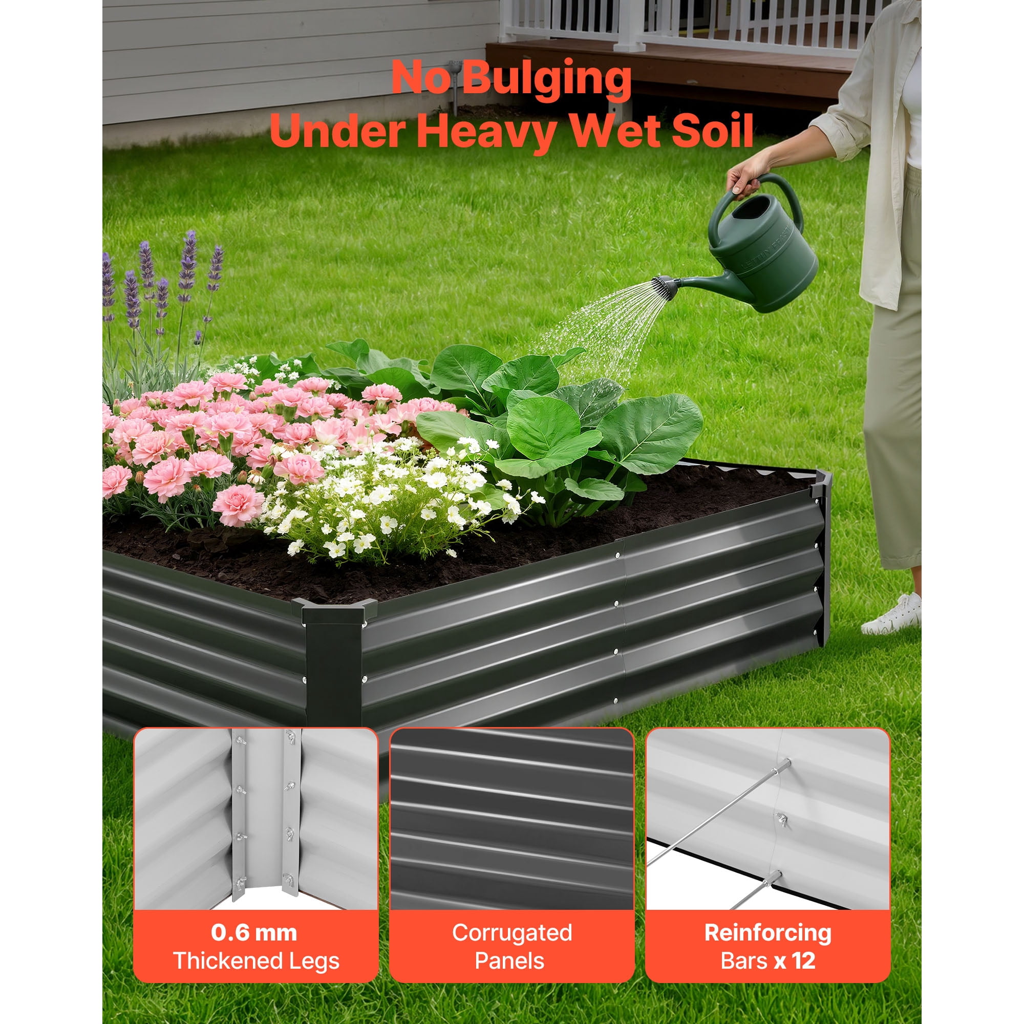 KFFKFF 2 Pack Galvanized Raised Garden Beds, 8 x 4 x 1 ft, Rectangular Metal Planter Boxes Kit for Outdoor Use, Bottomless Elevated Planting Box with Gloves, Alu-Zinc Material, Dark Gray