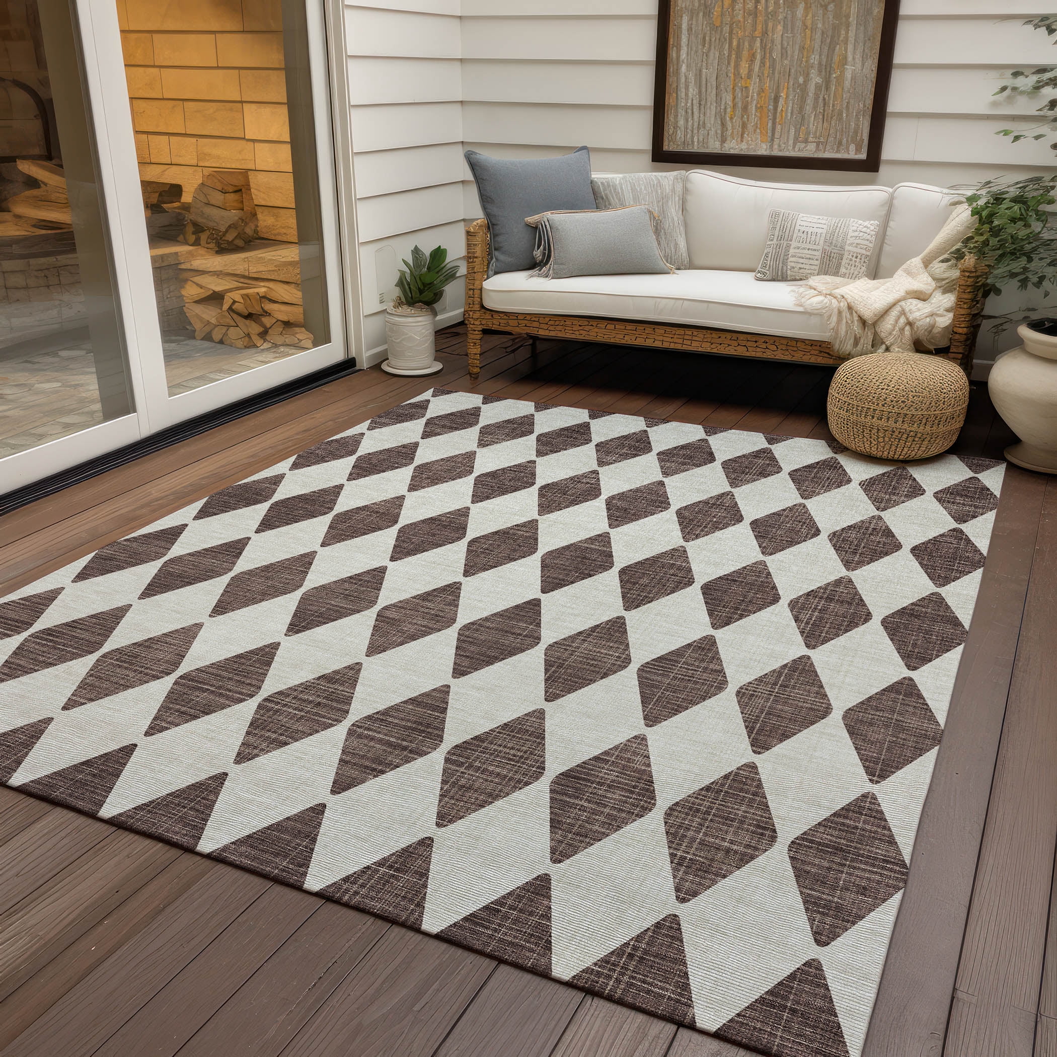 Addison Rugs Chantille Indoor/Outdoor Transitional Diamonds Brown Washable Rectangle Rug, 8' x 10'