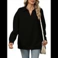 thumbnail image 2 of de Larga con Cuello en V para Mujer, Sudaderas Ligeras, Ropa de Moda de Otoño 2025. Negro XL, 2 of 10