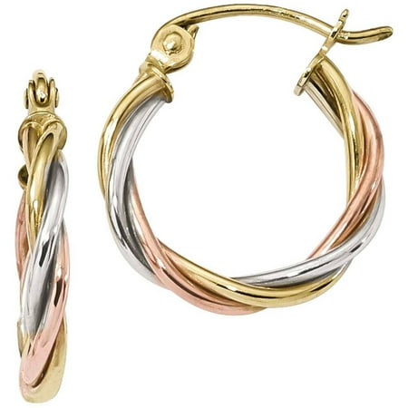 10kt Tri-Color Polished 2.5mm Twisted Hoop Earrings
