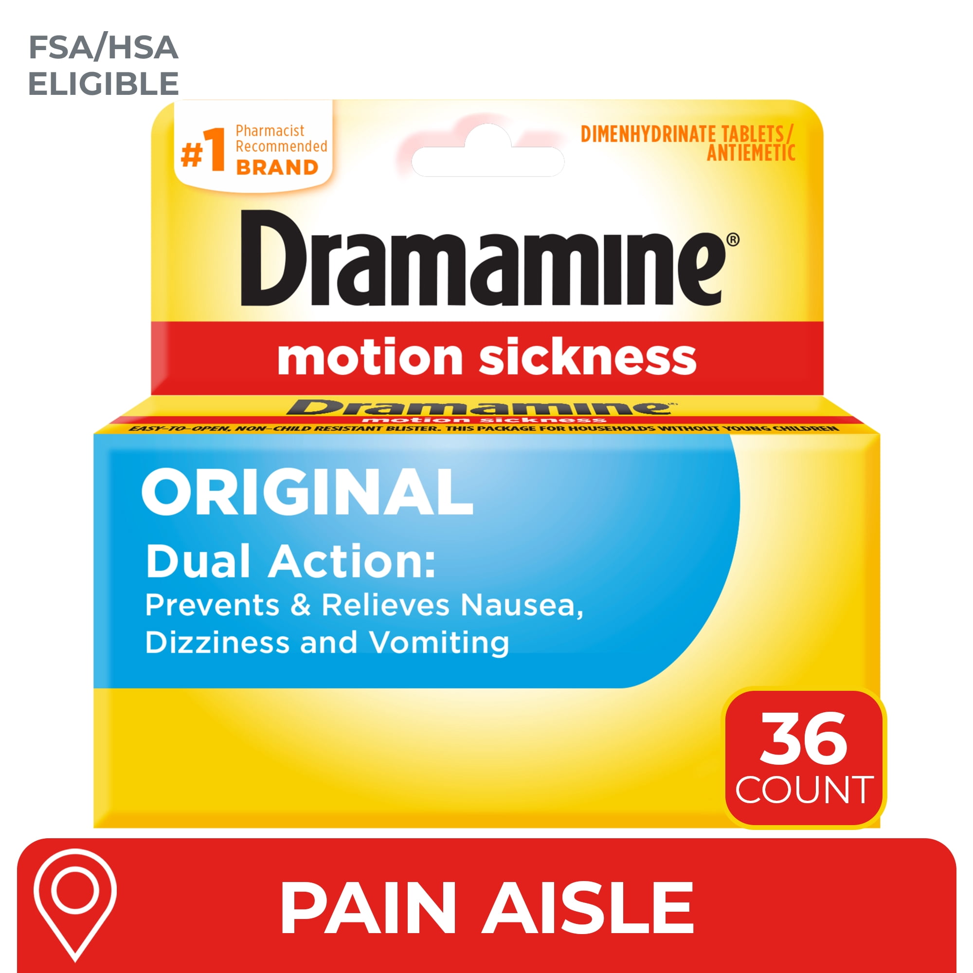 Dramamine Original, Motion Sickness Relief, Sensitive Stomach, 36 Count
