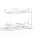 thumbnail image 3 of Kdymod Triple Bunk Bed Twin over Twin with Trundle,Triple Twin Bunk Bed with Ladder & Guardrail,Metal Convertible Triple Bunk Bed Frame for Teen & Adult,Bedroom,Dorm,White(Mattress not included), 3 of 10