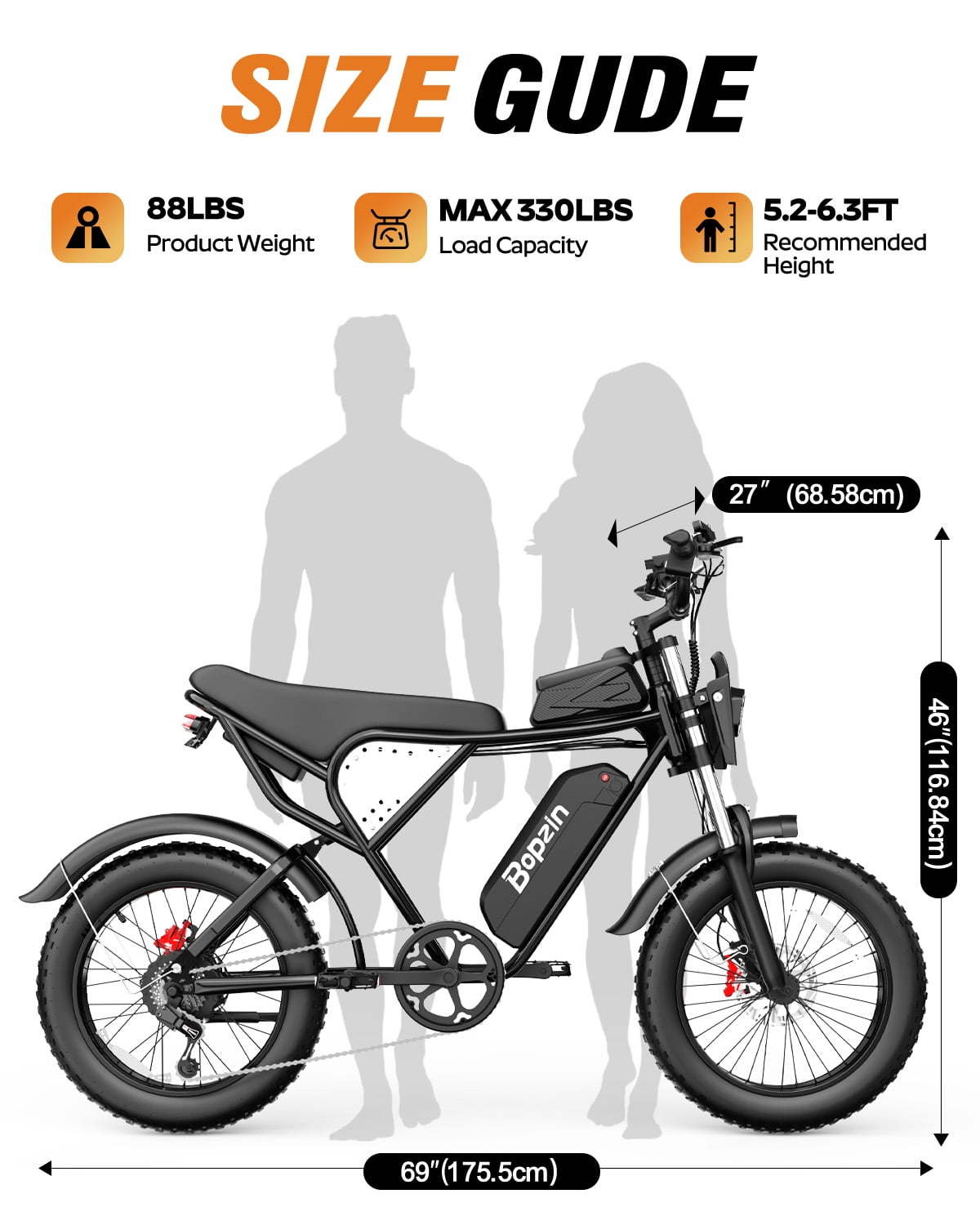 Bopzin 1500W Electric Bike for Adults, with 48V 20AH Removable Battery, 20" Fat Tire Off-Road Mountain Bike, UL2849