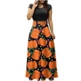 thumbnail image 2 of TIMIFIS Robe Maxi d'Halloween pour Femme à Manches Courtes, Col Ras du Cou, Taille Haute, Longue et Fluide, Robe Tendance à Motif pour Fête, Robe d'Automne Automne/hiver s, 2 of 5