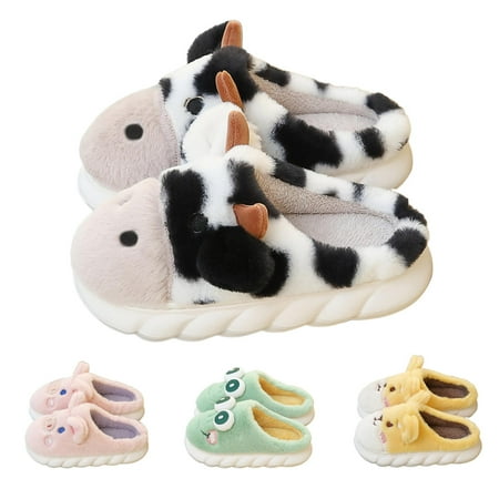 

shuwee Women s Slippers Cute Pig Slippers Animal Cow Slippers Winter Warm Slippers Soft Plush Home Slipper Cotton Slippers