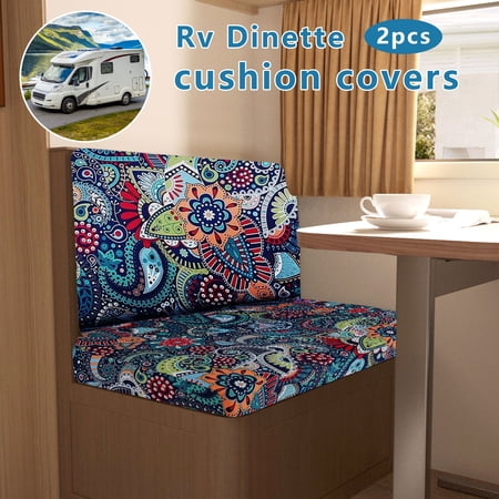 RV Dinette Cushion Covers Print RV Seat Covers 2 Pack Camper Cushion Covers Dinette Booth Set Stretch Washable Couch Cover for RV Camper Sofa