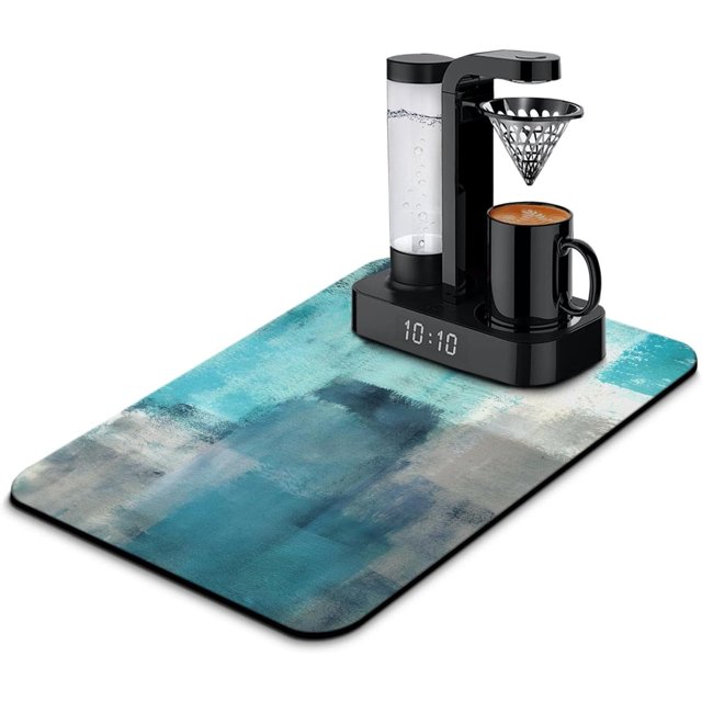 Coffee Bar Mat Accessories for Countertop Absorbent Hide Stain Rubber Backed Dish Drying Mats for Kitchen Counter Draining Pad Decor Gift Fit Under Coffee Maker Coffee Pot Espresso Machine (24x16in)